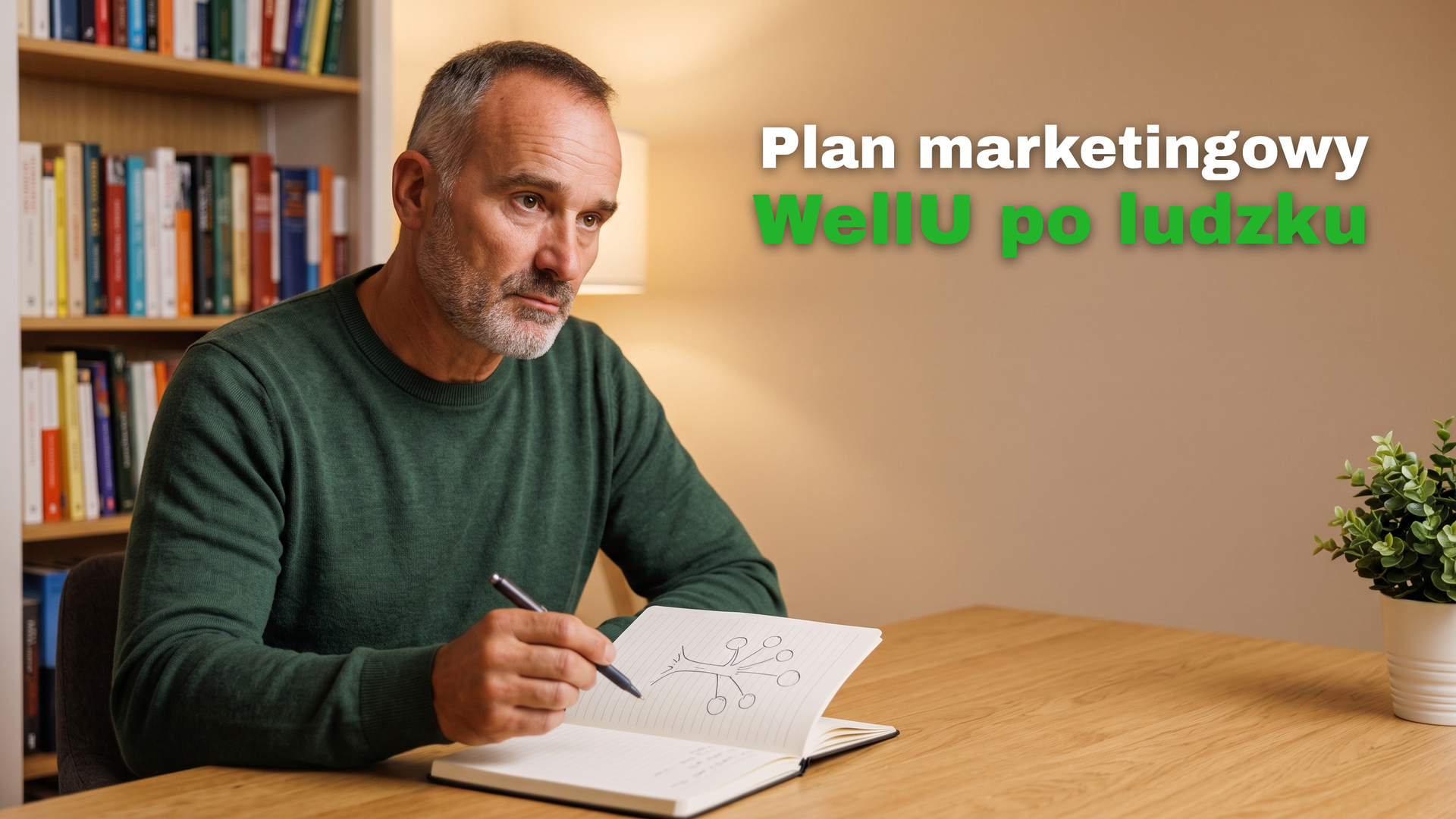 Dariusz Młynarski rysuje schemat struktury - plan marketingowy WellU